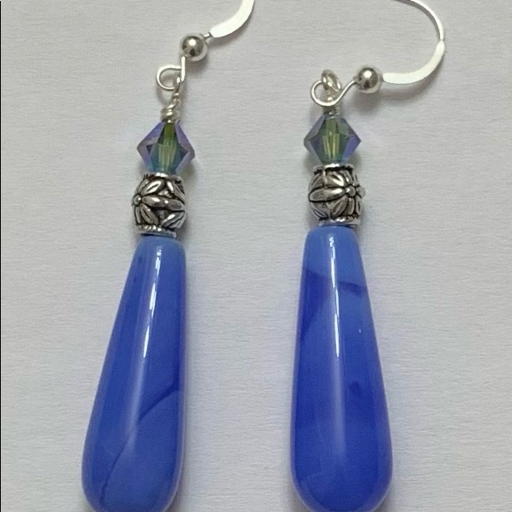 Dark Blue Banded Agate. SS.AB Swarovski. Handmade - Picture 3 of 6